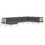 vidaXL Set mobilier de grădină cu perne, 8 piese, alb, lemn masiv pin