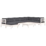 vidaXL Set mobilier de grădină cu perne, 9 piese, alb, lemn masiv pin vidaXL Set mobilier de grădină cu perne, 9 piese, alb, lemn masiv pin