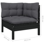vidaXL Set mobilier grădină cu perne, 5 piese, negru, lemn masiv pin