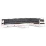 vidaXL Set mobilier de grădină cu perne, 8 piese, alb, lemn masiv pin