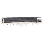 vidaXL Set mobilier de grădină cu perne, 8 piese, alb, lemn masiv pin