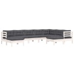 vidaXL Set mobilier de grădină cu perne, 9 piese, alb, lemn masiv pin