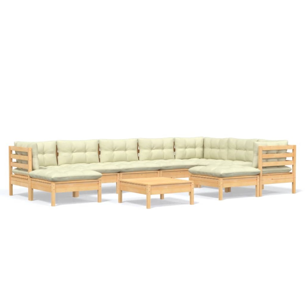 vidaXL Set mobilier grădină cu perne crem, 10 piese, lemn masiv de pin