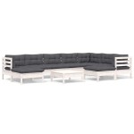 vidaXL Set mobilier grădină cu perne, 10 piese, alb, lemn masiv pin vidaXL Set mobilier grădină cu perne, 10 piese, alb, lemn masiv pin