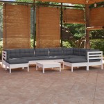 vidaXL Set mobilier grădină cu perne, 10 piese, alb, lemn masiv pin vidaXL Set mobilier grădină cu perne, 10 piese, alb, lemn masiv pin