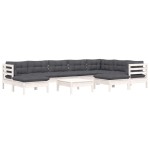 vidaXL Set mobilier grădină cu perne, 10 piese, alb, lemn masiv pin vidaXL Set mobilier grădină cu perne, 10 piese, alb, lemn masiv pin