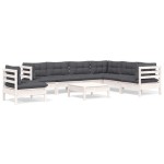 vidaXL Set mobilier de grădină cu perne, 8 piese, alb, lemn masiv pin