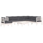 vidaXL Set mobilier de grădină cu perne, 8 piese, alb, lemn masiv pin