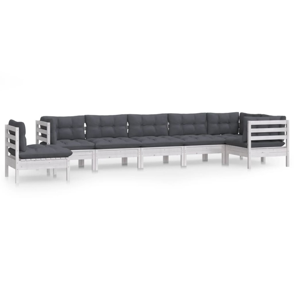 vidaXL Set mobilier de grădină cu perne, 8 piese, alb, lemn masiv pin