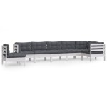 vidaXL Set mobilier de grădină cu perne, 8 piese, alb, lemn masiv pin