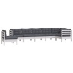 vidaXL Set mobilier de grădină cu perne, 8 piese, alb, lemn masiv pin