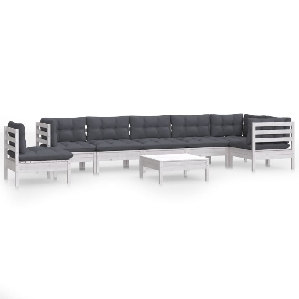 vidaXL Set mobilier grădină cu perne, 9 piese, alb, lemn masiv pin