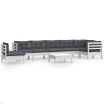 vidaXL Set mobilier grădină cu perne, 9 piese, alb, lemn masiv pin