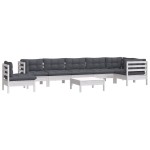 vidaXL Set mobilier grădină cu perne, 9 piese, alb, lemn masiv pin