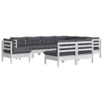 vidaXL Set mobilier de grădină cu perne, 9 piese, alb, lemn masiv pin vidaXL Set mobilier de grădină cu perne, 9 piese, alb, lemn masiv pin