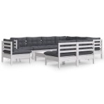 vidaXL Set mobilier grădină cu perne, 10 piese, alb, lemn masiv pin