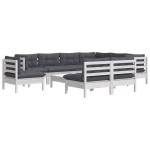 vidaXL Set mobilier grădină cu perne, 10 piese, alb, lemn masiv pin