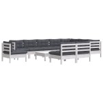 vidaXL Set mobilier grădină cu perne, 11 piese, alb, lemn masiv pin