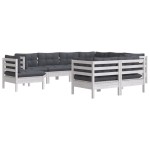 vidaXL Set mobilier de grădină cu perne, 9 piese, alb, lemn masiv pin vidaXL Set mobilier de grădină cu perne, 9 piese, alb, lemn masiv pin