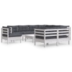 vidaXL Set mobilier grădină cu perne, 10 piese, alb, lemn masiv pin