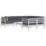 vidaXL Set mobilier grădină cu perne, 10 piese, alb, lemn masiv pin