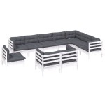 vidaXL Set mobilier grădină cu perne, 10 piese, alb, lemn masiv de pin