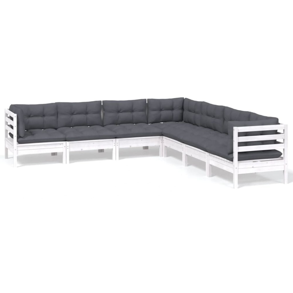 vidaXL Set mobilier grădină cu perne, 7 piese, alb, lemn masiv de pin
