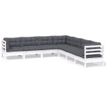 vidaXL Set mobilier grădină cu perne, 7 piese, alb, lemn masiv de pin