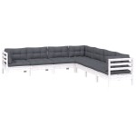 vidaXL Set mobilier grădină cu perne, 7 piese, alb, lemn masiv de pin