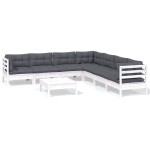 vidaXL Set mobilier de grădină cu perne, 8 piese, alb, lemn masiv pin