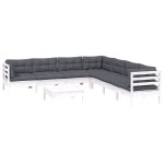 vidaXL Set mobilier de grădină cu perne, 8 piese, alb, lemn masiv pin