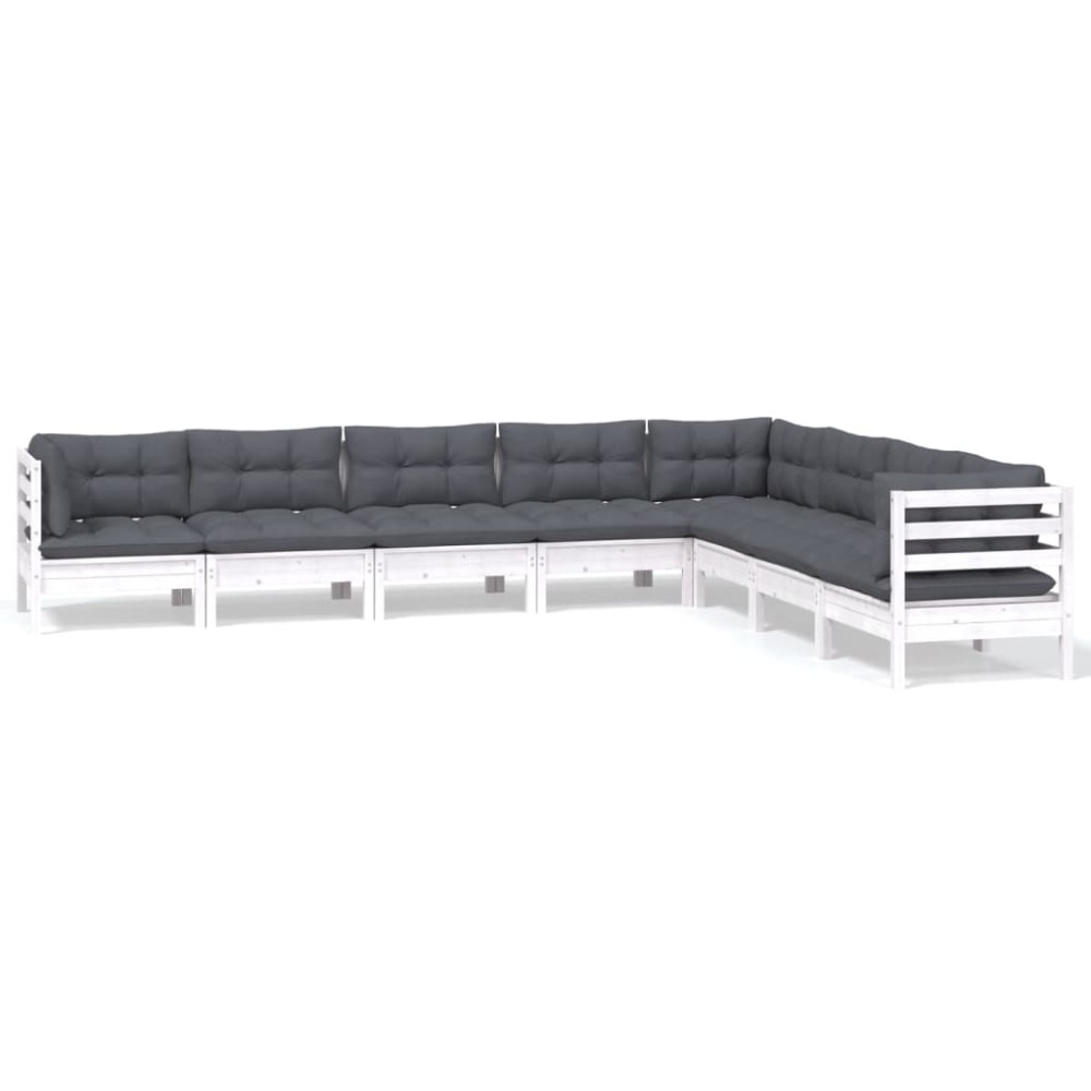 vidaXL Set mobilier de grădină cu perne, 8 piese, alb, lemn masiv pin