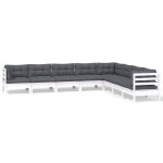 vidaXL Set mobilier de grădină cu perne, 8 piese, alb, lemn masiv pin