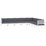 vidaXL Set mobilier de grădină cu perne, 8 piese, alb, lemn masiv pin