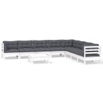 vidaXL Set mobilier grădină cu perne, 9 piese, alb, lemn masiv pin