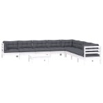 vidaXL Set mobilier grădină cu perne, 9 piese, alb, lemn masiv pin