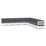 vidaXL Set mobilier de grădină cu perne, 9 piese, alb, lemn masiv pin vidaXL Set mobilier de grădină cu perne, 9 piese, alb, lemn masiv pin