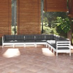 vidaXL Set mobilier de grădină cu perne, 9 piese, alb, lemn masiv pin vidaXL Set mobilier de grădină cu perne, 9 piese, alb, lemn masiv pin