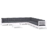 vidaXL Set mobilier grădină cu perne, 10 piese, alb, lemn masiv pin vidaXL Set mobilier grădină cu perne, 10 piese, alb, lemn masiv pin