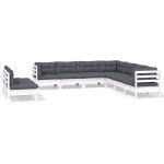 vidaXL Set mobilier de grădină cu perne, 9 piese, alb, lemn masiv pin vidaXL Set mobilier de grădină cu perne, 9 piese, alb, lemn masiv pin