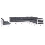 vidaXL Set mobilier de grădină cu perne, 9 piese, alb, lemn masiv pin vidaXL Set mobilier de grădină cu perne, 9 piese, alb, lemn masiv pin