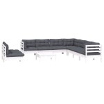 vidaXL Set mobilier grădină cu perne, 10 piese, alb, lemn masiv pin