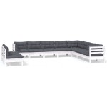vidaXL Set mobilier grădină cu perne, 10 piese, alb, lemn masiv pin
