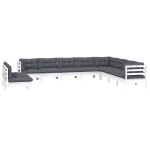 vidaXL Set mobilier grădină cu perne, 10 piese, alb, lemn masiv pin