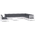 vidaXL Set mobilier grădină cu perne, 11 piese, alb, lemn masiv pin vidaXL Set mobilier grădină cu perne, 11 piese, alb, lemn masiv pin
