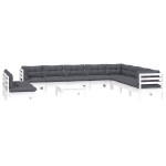 vidaXL Set mobilier grădină cu perne, 11 piese, alb, lemn masiv pin vidaXL Set mobilier grădină cu perne, 11 piese, alb, lemn masiv pin