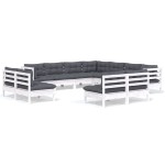 vidaXL Set mobilier grădină cu perne, 11 piese, alb, lemn masiv pin vidaXL Set mobilier grădină cu perne, 11 piese, alb, lemn masiv pin