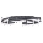 vidaXL Set mobilier grădină cu perne, 11 piese, alb, lemn masiv pin vidaXL Set mobilier grădină cu perne, 11 piese, alb, lemn masiv pin