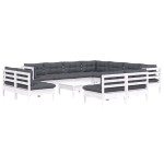 vidaXL Set mobilier grădină cu perne, 12 piese, alb, lemn masiv pin