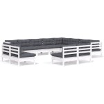 vidaXL Set mobilier grădină cu perne, 12 piese, alb, lemn masiv pin